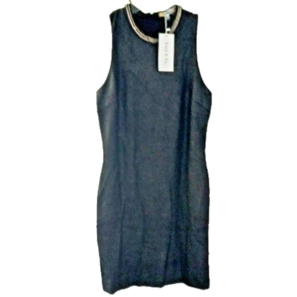 Lucy & Co Women’s Dress Size M Black Bodycon Sheath Metallic Jewel Neck NWT